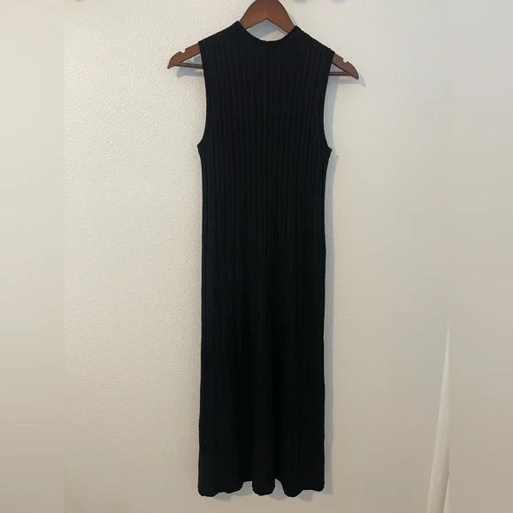 Theory Black Cable Knit Wool Blend Sleeveless Midi Dress - Picture 2 of 7